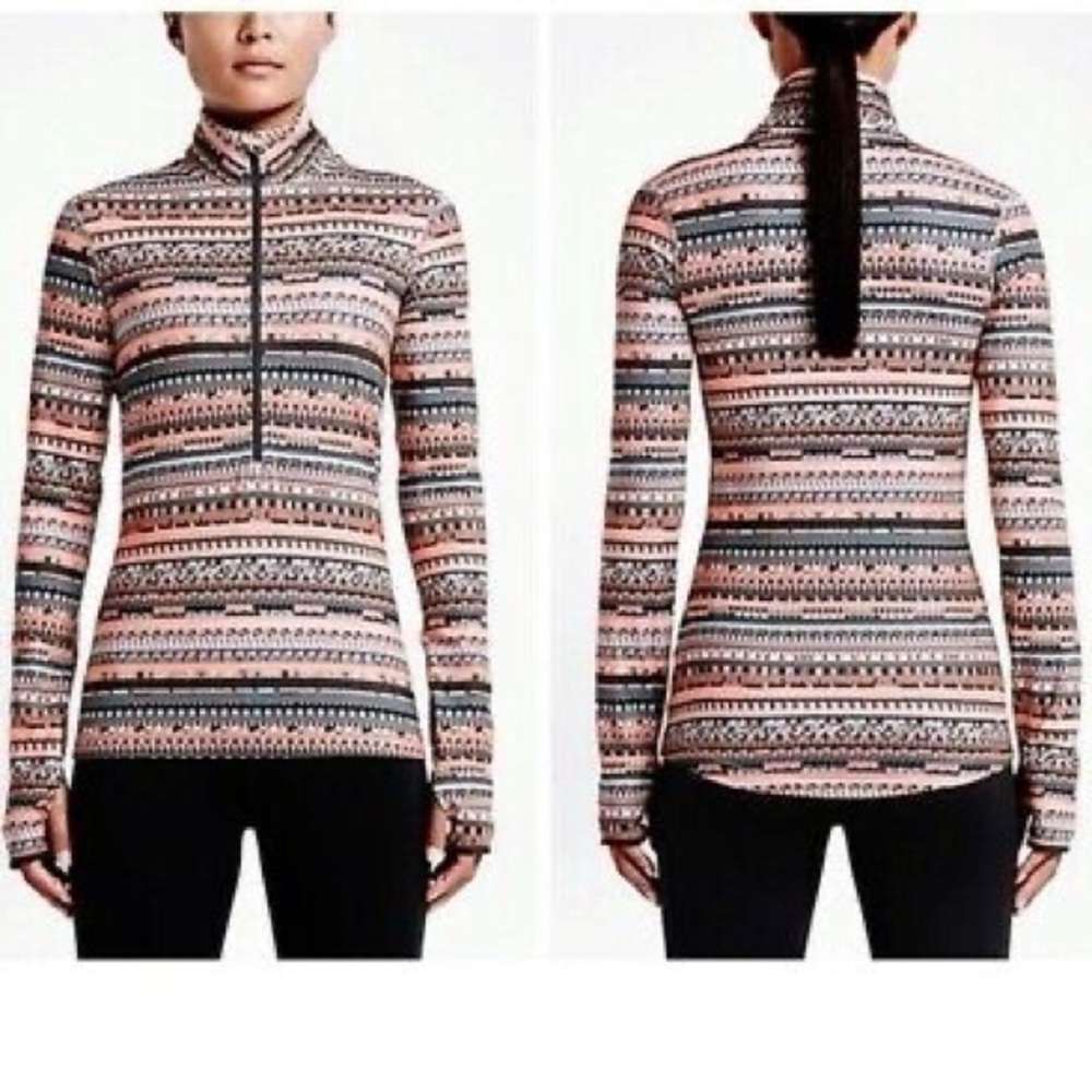 NIKE Pro Dri-Fit Hyperwarm Aztec Print 1/2 Zip Pullover Long Sleeve Top Sz. M